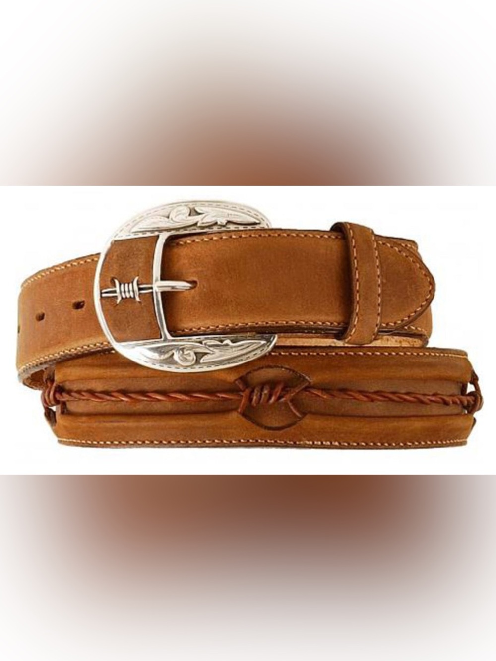 Justin Boots Barbed Wire Western Cowboy Belt Brown Size 42